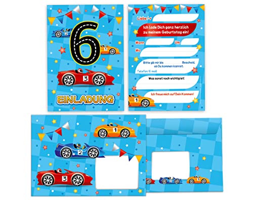 12 Einladungskarten incl. 12 Umschläge zum 6. Kindergeburtstag sechste Geburtstag Jungen Rennauto Geburtstagseinladungen 12 Einladungskarten incl. 12 Umschläge zum 6. Kindergeburtstag sechste Geburtstag Jungen Rennauto Geburtstagseinladungen von Junapack