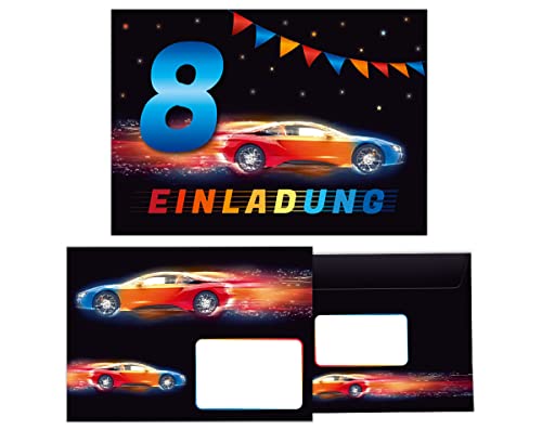 12 Einladungskarten incl. 12 Umschläge zum 8. Kindergeburtstag Einladung zum achten Geburtstag Jungen Rennauto Rennwagen 12 Einladungskarten incl. 12 Umschläge zum 8. Kindergeburtstag Einladung zum achten Geburtstag Jungen Rennauto Rennwagen von Junapack