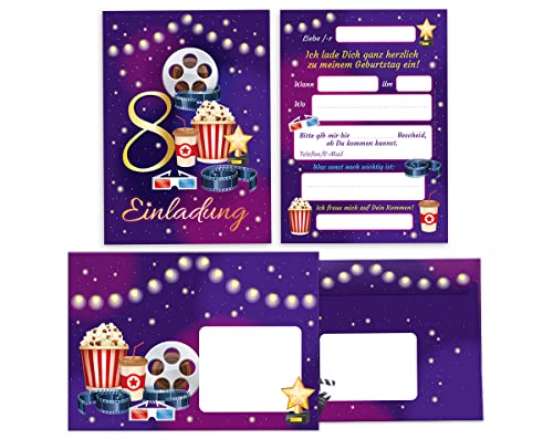 12 Einladungskarten incl. 12 Umschläge zum 8. Kindergeburtstag Kino achte Geburtstag Mädchen Jungen Cinema Kino-Party 12 Einladungskarten incl. 12 Umschläge zum 8. Kindergeburtstag Kino achte Geburtstag Mädchen Jungen Cinema Kino-Party von Junapack