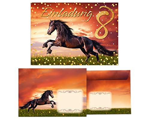 Junapack 12 Einladungskarten incl. 12 Umschläge zum 8. Kindergeburtstag achte Geburtstag Mädchen Pferd braun von Junapack