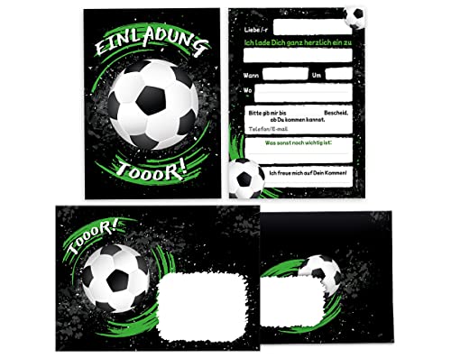 12 Einladungskarten incl. 12 Umschläge zum Kindergeburtstag Geburtstag Jungen Fussball Fußball von Junapack