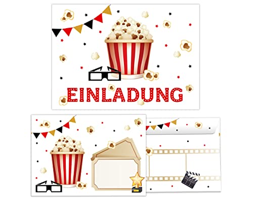 12 Einladungskarten incl. 12 Umschläge zum Kindergeburtstag Kino Einladungen für Geburtstag Mädchen Jungen Kino-Party Cinema von Junapack