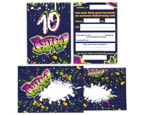 12 Einladungskarten inkl. 12 Umschläge zum 10. Kindergeburtstag Einladung Set Geburtstag Mädchen Kinder Jungs Jungen Boys Teenies Graffiti Jugendstill modern bunt grün lila neon 12 Einladungskarten inkl. 12 Umschläge zum 10. Kindergeburtstag Einladung Set Geburtstag Mädchen Kinder Jungs Jungen Boys Teenies Graffiti Jugendstill modern bunt grün lila neon von Junapack