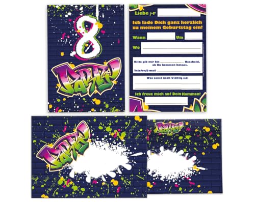 12 Einladungskarten inkl. 12 Umschläge zum 8. Kindergeburtstag Einladung Set Geburtstag Mädchen Kinder Jungs Jungen Boys Teenies Graffiti Jugendstill modern bunt grün lila neon 12 Einladungskarten inkl. 12 Umschläge zum 8. Kindergeburtstag Einladung Set Geburtstag Mädchen Kinder Jungs Jungen Boys Teenies Graffiti Jugendstill modern bunt grün lila neon von Junapack