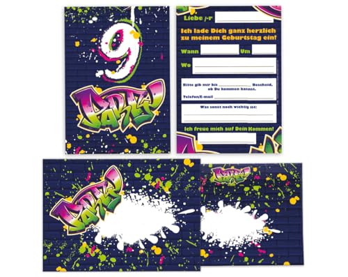 12 Einladungskarten inkl. 12 Umschläge zum 9. Kindergeburtstag Einladung Set Geburtstag Mädchen Kinder Jungs Jungen Boys Teenies Graffiti Jugendstill modern bunt grün lila neon 12 Einladungskarten inkl. 12 Umschläge zum 9. Kindergeburtstag Einladung Set Geburtstag Mädchen Kinder Jungs Jungen Boys Teenies Graffiti Jugendstill modern bunt grün lila neon von Junapack