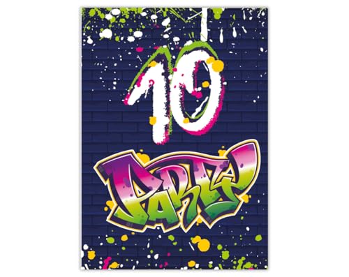 12 Einladungskarten zum 10. Kindergeburtstag Motto Feier Fest Einladung Set Geburtstag Mädchen Kinder Jungs Jungen Boys Teenies Unisex Graffiti Jugendstill modern bunt grün lila neon 12 Einladungskarten zum 10. Kindergeburtstag Motto Feier Fest Einladung Set Geburtstag Mädchen Kinder Jungs Jungen Boys Teenies Unisex Graffiti Jugendstill modern bunt grün lila neon von Junapack