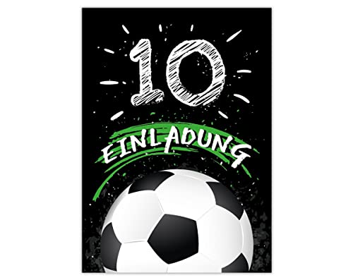 12 Einladungskarten zum 10. Kindergeburtstag zehnte Geburtstag Jungen Fussball Fußball von Junapack
