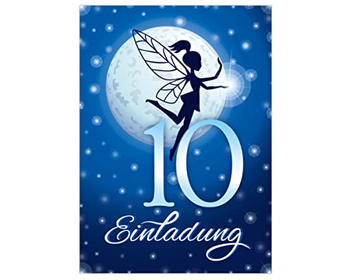 12 Einladungskarten zum 10. Kindergeburtstag zehnte Geburtstag Mädchen Fee von Junapack