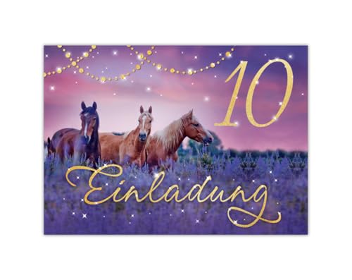 Junapack 12 Einladungskarten zum 10. Kindergeburtstag Pferd Motiv zum zehnten Geburtstag für Mädchen Karte Einladung mit Pferde Fohlen lila Glitzer Junapack 12 Einladungskarten zum 10. Kindergeburtstag Pferd Motiv zum zehnten Geburtstag für Mädchen Karte Einladung mit Pferde Fohlen lila Glitzer von Junapack