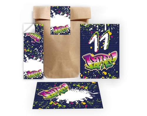 12 Einladungskarten zum 11. Kindergeburtstag Einladung Set Geburtstag Mädchen Kinder Jungs Jungen Boys Geschenktüte inkl. 12 Umschläge, 12 Tüten, 12 Aufkleber Graffiti Jugendstill modern bunt neon 12 Einladungskarten zum 11. Kindergeburtstag Einladung Set Geburtstag Mädchen Kinder Jungs Jungen Boys Geschenktüte inkl. 12 Umschläge, 12 Tüten, 12 Aufkleber Graffiti Jugendstill modern bunt neon von Junapack