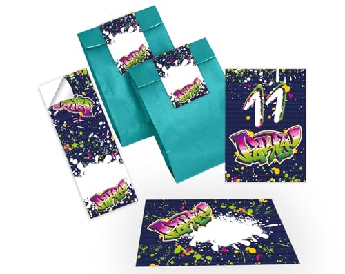 12 Einladungskarten zum 11. Kindergeburtstag Party Einladung Set Geburtstag Mädchen Kinder Jungen Boys Geschenktüte inkl. 12 Umschläge, 12 Tüten, 12 Aufkleber Graffiti Jugendstill modern bunt neon 12 Einladungskarten zum 11. Kindergeburtstag Party Einladung Set Geburtstag Mädchen Kinder Jungen Boys Geschenktüte inkl. 12 Umschläge, 12 Tüten, 12 Aufkleber Graffiti Jugendstill modern bunt neon von Junapack