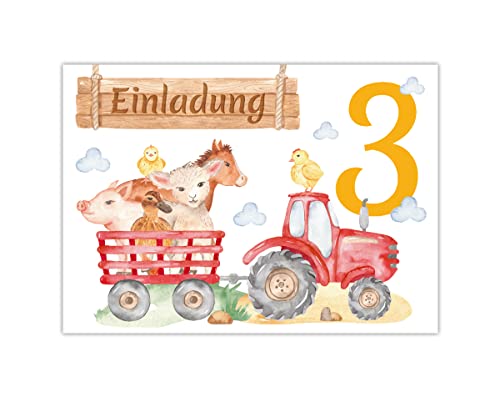 12 Einladungskarten zum 3. Kindergeburtstag Einladungen dritte Geburtstag Mädchen Jungen Bauernhof 12 Einladungskarten zum 3. Kindergeburtstag Einladungen dritte Geburtstag Mädchen Jungen Bauernhof von Junapack