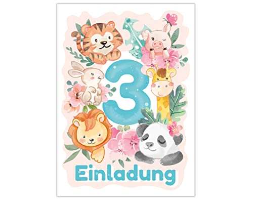 12 Einladungskarten zum 3. Kindergeburtstag dritte Geburtstag Tiere Mädchen Jungen Panda Löwe Tiger 12 Einladungskarten zum 3. Kindergeburtstag dritte Geburtstag Tiere Mädchen Jungen Panda Löwe Tiger von Junapack