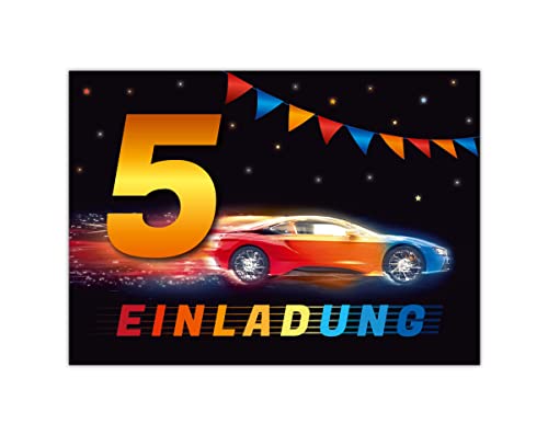 12 Einladungskarten zum 5. Kindergeburtstag Einladung zum fünften Geburtstag Jungen Rennauto Rennwagen von Junapack