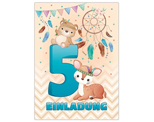 12 Einladungskarten zum 5. Kindergeburtstag Einladung zum fünften Geburtstag Mädchen Jungen Tiere Indianer Panda Bär REH 12 Einladungskarten zum 5. Kindergeburtstag Einladung zum fünften Geburtstag Mädchen Jungen Tiere Indianer Panda Bär REH von Junapack
