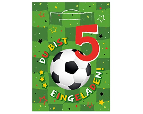 12 Einladungskarten zum 5. Kindergeburtstag fünfte Geburtstag Junagen Fussball Fußball von Junapack
