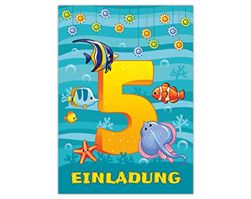 12 Einladungskarten zum 5. Kindergeburtstag fünfte Geburtstag Jungen Mädchen Fische 12 Einladungskarten zum 5. Kindergeburtstag fünfte Geburtstag Jungen Mädchen Fische von Junapack