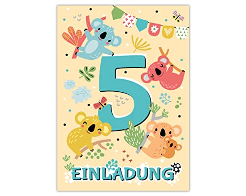 12 Einladungskarten zum 5. Kindergeburtstag fünfte Geburtstag Mädchen Jungen Koala von Junapack