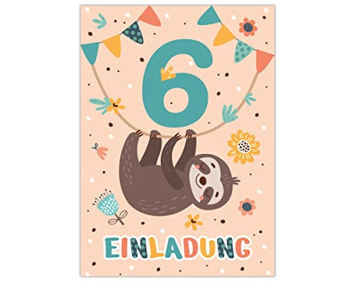 12 Einladungskarten zum 6. Kindergeburtstag Einladung zum sechsten Geburtstag Mädchen Jungen Faultier 12 Einladungskarten zum 6. Kindergeburtstag Einladung zum sechsten Geburtstag Mädchen Jungen Faultier von Junapack