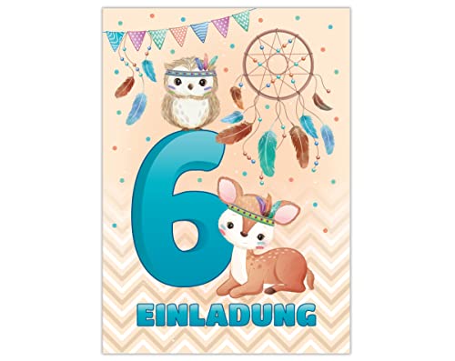 12 Einladungskarten zum 6. Kindergeburtstag Einladung zum sechsten Geburtstag Mädchen Jungen Tiere Indianer Eule REH 12 Einladungskarten zum 6. Kindergeburtstag Einladung zum sechsten Geburtstag Mädchen Jungen Tiere Indianer Eule REH von Junapack