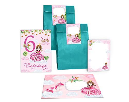 Junapack 12 Einladungskarten zum 6. Kindergeburtstag Einladung zum sechsten Geburtstag Mädchen Prinzessin mit Einhorn incl. 12 Umschläge, 12 Tüten/petrol, 12 Aufkleber, 12 Blöcke Junapack 12 Einladungskarten zum 6. Kindergeburtstag Einladung zum sechsten Geburtstag Mädchen Prinzessin mit Einhorn incl. 12 Umschläge, 12 Tüten/petrol, 12 Aufkleber, 12 Blöcke von Junapack
