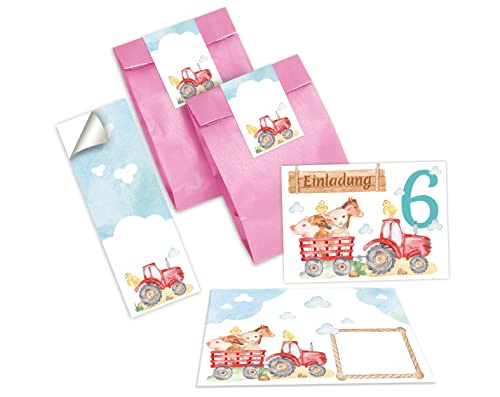 12 Einladungskarten zum 6. Kindergeburtstag Einladungen sechste Geburtstag Mädchen Jungen Bauernhof incl. 12 Umschläge, 12 Tüten/rosa, 12 Aufkleber 12 Einladungskarten zum 6. Kindergeburtstag Einladungen sechste Geburtstag Mädchen Jungen Bauernhof incl. 12 Umschläge, 12 Tüten/rosa, 12 Aufkleber von Junapack