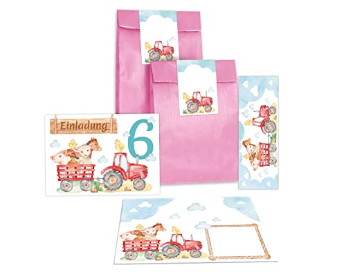 12 Einladungskarten zum 6. Kindergeburtstag Einladungen sechste Geburtstag Mädchen Jungen Bauernhof incl. 12 Umschläge, 12 Tüten/rosa, 12 Aufkleber, 12 Lesezeichen 12 Einladungskarten zum 6. Kindergeburtstag Einladungen sechste Geburtstag Mädchen Jungen Bauernhof incl. 12 Umschläge, 12 Tüten/rosa, 12 Aufkleber, 12 Lesezeichen von Junapack
