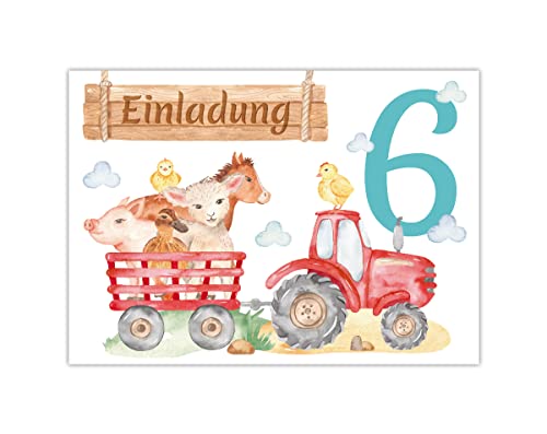 12 Einladungskarten zum 6. Kindergeburtstag Einladungen sechste Geburtstag Mädchen Jungen Bauernhof von Junapack