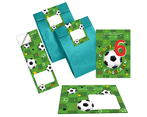12 Einladungskarten zum 6. Kindergeburtstag sechste Geburtstag Junagen Fussball Fußball incl. 12 Umschläge, 12 Tüten/Petrol, 12 Aufkleber 12 Einladungskarten zum 6. Kindergeburtstag sechste Geburtstag Junagen Fussball Fußball incl. 12 Umschläge, 12 Tüten/Petrol, 12 Aufkleber von Junapack