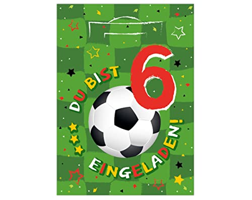 12 Einladungskarten zum 6. Kindergeburtstag sechste Geburtstag Junagen Fussball Fußball von Junapack