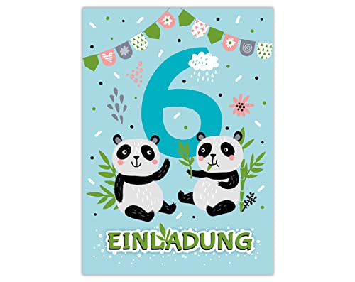 12 Einladungskarten zum 6. Kindergeburtstag sechste Geburtstag Mädchen Jungen Panda von Junapack