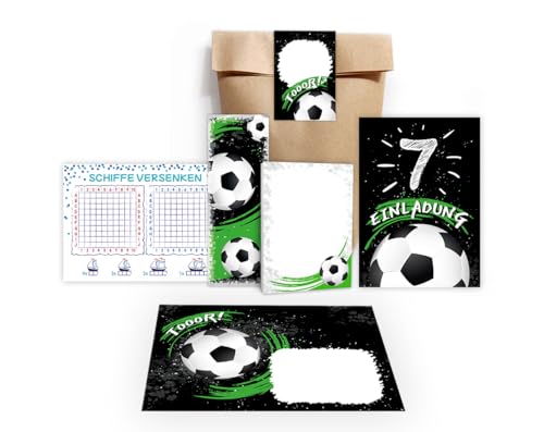 12 Einladungskarten zum 7. Geburtstag Einladung Kindergeburtstag Jungen Fussball Fußball incl. 12 Umschläge, 12 Tüten/natur, 12 Aufkleber, 12 Lesezeichen, 12 Blöcke, 12 Schiffe versenken 12 Einladungskarten zum 7. Geburtstag Einladung Kindergeburtstag Jungen Fussball Fußball incl. 12 Umschläge, 12 Tüten/natur, 12 Aufkleber, 12 Lesezeichen, 12 Blöcke, 12 Schiffe versenken von Junapack