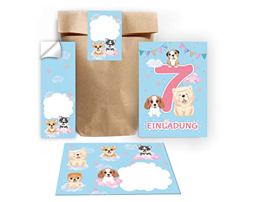12 Einladungskarten zum 7. Kindergeburtstag Einladung zum siebten Geburtstag Mädchen Hunde incl. 12 Umschläge, 12 Tüten/Natur, 12 Aufkleber 12 Einladungskarten zum 7. Kindergeburtstag Einladung zum siebten Geburtstag Mädchen Hunde incl. 12 Umschläge, 12 Tüten/Natur, 12 Aufkleber von Junapack