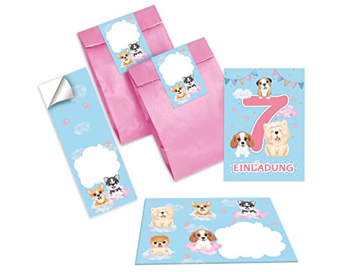 12 Einladungskarten zum 7. Kindergeburtstag Einladung zum siebten Geburtstag Mädchen Hunde incl. 12 Umschläge, 12 Tüten/rosa, 12 Aufkleber 12 Einladungskarten zum 7. Kindergeburtstag Einladung zum siebten Geburtstag Mädchen Hunde incl. 12 Umschläge, 12 Tüten/rosa, 12 Aufkleber von Junapack