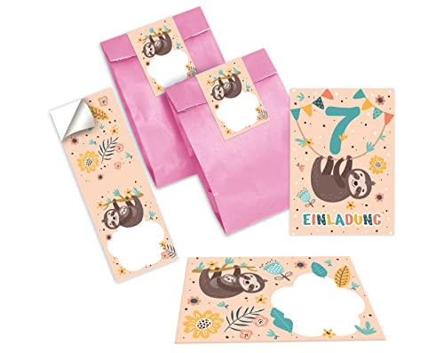 12 Einladungskarten zum 7. Kindergeburtstag Einladung zum siebten Geburtstag Mädchen Jungen Faultier incl. 12 Umschläge, 12 Tüten/rosa, 12 Aufkleber 12 Einladungskarten zum 7. Kindergeburtstag Einladung zum siebten Geburtstag Mädchen Jungen Faultier incl. 12 Umschläge, 12 Tüten/rosa, 12 Aufkleber von Junapack