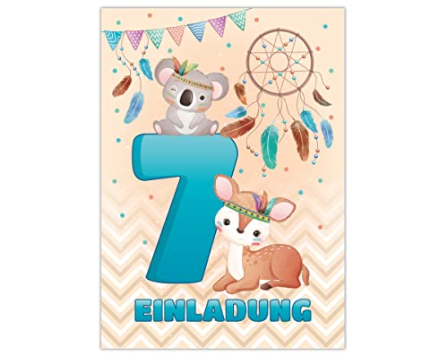 12 Einladungskarten zum 7. Kindergeburtstag Einladung zum siebten Geburtstag Mädchen Jungen Tiere Indianer Koala REH 12 Einladungskarten zum 7. Kindergeburtstag Einladung zum siebten Geburtstag Mädchen Jungen Tiere Indianer Koala REH von Junapack