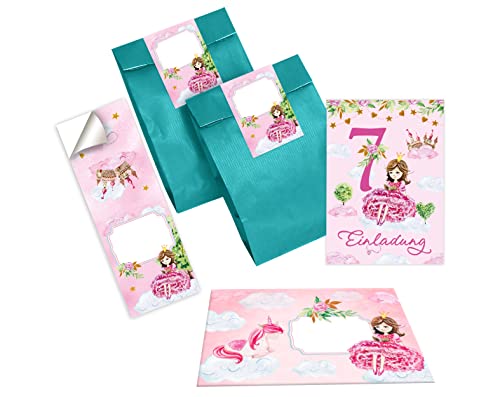 Junapack 12 Einladungskarten zum 7. Kindergeburtstag Einladung zum siebten Geburtstag Mädchen Prinzessin mit Einhorn incl. 12 Umschläge, 12 Tüten/petrol, 12 Aufkleber Junapack 12 Einladungskarten zum 7. Kindergeburtstag Einladung zum siebten Geburtstag Mädchen Prinzessin mit Einhorn incl. 12 Umschläge, 12 Tüten/petrol, 12 Aufkleber von Junapack