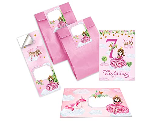 Junapack 12 Einladungskarten zum 7. Kindergeburtstag Einladung zum siebten Geburtstag Mädchen Prinzessin mit Einhorn incl. 12 Umschläge, 12 Tüten/rosa, 12 Aufkleber Junapack 12 Einladungskarten zum 7. Kindergeburtstag Einladung zum siebten Geburtstag Mädchen Prinzessin mit Einhorn incl. 12 Umschläge, 12 Tüten/rosa, 12 Aufkleber von Junapack