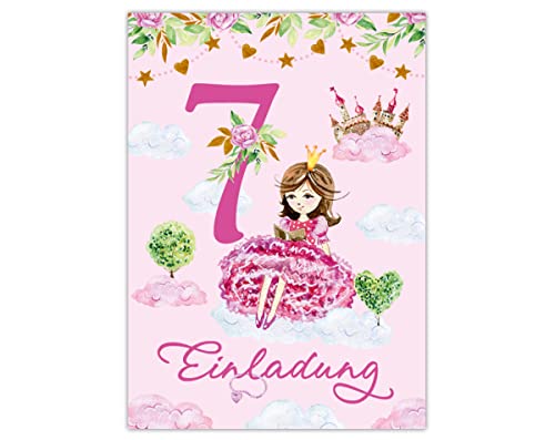 Junapack 12 Einladungskarten zum 7. Kindergeburtstag Einladung zum siebten Geburtstag Mädchen Prinzessin mit Einhorn Junapack 12 Einladungskarten zum 7. Kindergeburtstag Einladung zum siebten Geburtstag Mädchen Prinzessin mit Einhorn von Junapack