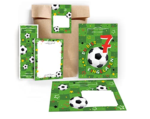 12 Einladungskarten zum 7. Kindergeburtstag siebte Geburtstag Junagen Fussball Fußball incl. 12 Umschläge, 12 Tüten/Natur, 12 Aufkleber, 12 Lesezeichen, 12 Blöcke 12 Einladungskarten zum 7. Kindergeburtstag siebte Geburtstag Junagen Fussball Fußball incl. 12 Umschläge, 12 Tüten/Natur, 12 Aufkleber, 12 Lesezeichen, 12 Blöcke von Junapack