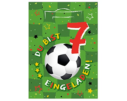 12 Einladungskarten zum 7. Kindergeburtstag siebte Geburtstag Junagen Fussball Fußball von Junapack