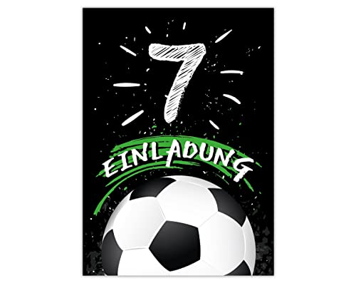 12 Einladungskarten zum 7. Kindergeburtstag siebte Geburtstag Jungen Fussball Fußball von Junapack