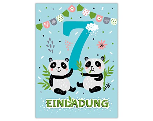 12 Einladungskarten zum 7. Kindergeburtstag siebte Geburtstag Mädchen Jungen Panda von Junapack