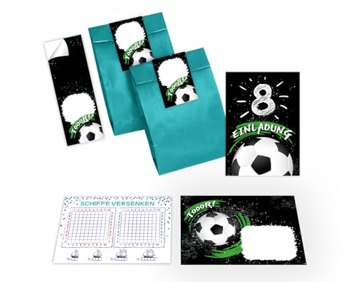 12 Einladungskarten zum 8. Geburtstag Einladung Kindergeburtstag Mädchen Jungen Fussball Fußball incl. 12 Umschläge, 12 Tüten/petrol, 12 Aufkleber, 12 Schiffe versenken 12 Einladungskarten zum 8. Geburtstag Einladung Kindergeburtstag Mädchen Jungen Fussball Fußball incl. 12 Umschläge, 12 Tüten/petrol, 12 Aufkleber, 12 Schiffe versenken von Junapack