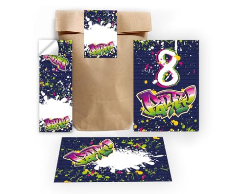 12 Einladungskarten zum 8. Kindergeburtstag Einladung Set Geburtstag Mädchen Kinder Jungs Jungen Boys Geschenktüte inkl. 12 Umschläge, 12 Tüten, 12 Aufkleber Graffiti Jugendstill modern bunt neon 12 Einladungskarten zum 8. Kindergeburtstag Einladung Set Geburtstag Mädchen Kinder Jungs Jungen Boys Geschenktüte inkl. 12 Umschläge, 12 Tüten, 12 Aufkleber Graffiti Jugendstill modern bunt neon von Junapack