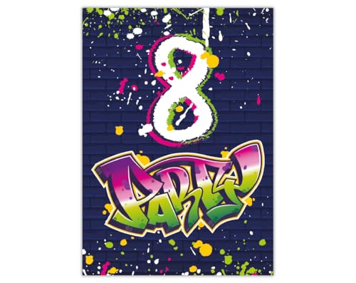 12 Einladungskarten zum 8. Kindergeburtstag Motto Feier Fest Einladung Set Geburtstag Mädchen Kinder Jungs Jungen Boys Teenies Unisex Graffiti Jugendstill modern bunt grün lila neon 12 Einladungskarten zum 8. Kindergeburtstag Motto Feier Fest Einladung Set Geburtstag Mädchen Kinder Jungs Jungen Boys Teenies Unisex Graffiti Jugendstill modern bunt grün lila neon von Junapack