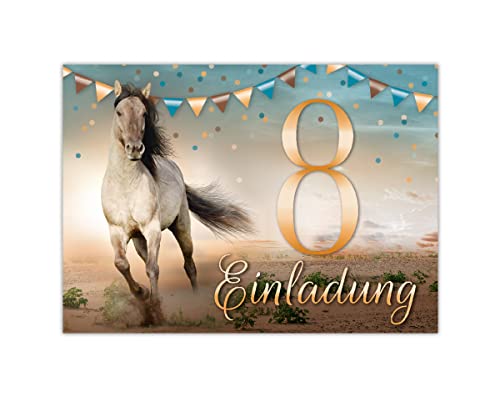 Junapack 12 Einladungskarten zum 8. Kindergeburtstag achte Geburtstag Mädchen Pferd von Junapack