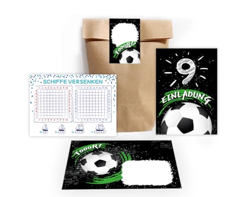 12 Einladungskarten zum 9. Geburtstag Einladung Kindergeburtstag Mädchen Jungen Fussball Fußball incl. 12 Umschläge, 12 Tüten/natur, 12 Aufkleber, 12 Schiffe versenken 12 Einladungskarten zum 9. Geburtstag Einladung Kindergeburtstag Mädchen Jungen Fussball Fußball incl. 12 Umschläge, 12 Tüten/natur, 12 Aufkleber, 12 Schiffe versenken von Junapack