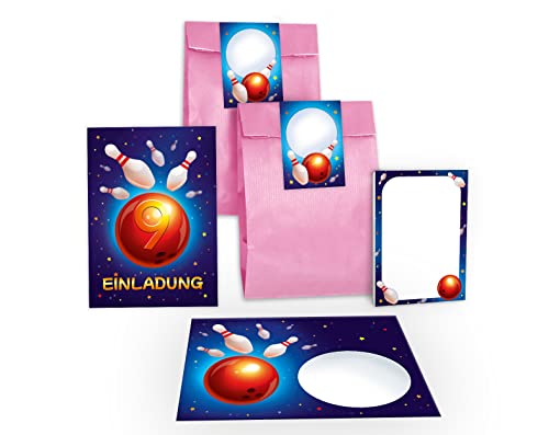 12 Einladungskarten zum 9. Kindergeburtstag Bowling Kegeln neunte Geburtstag Mädchen Jungen incl. 12 Umschläge, 12 Tüten/rosa, 12 Aufkleber, 12 Blöcke 12 Einladungskarten zum 9. Kindergeburtstag Bowling Kegeln neunte Geburtstag Mädchen Jungen incl. 12 Umschläge, 12 Tüten/rosa, 12 Aufkleber, 12 Blöcke von Junapack