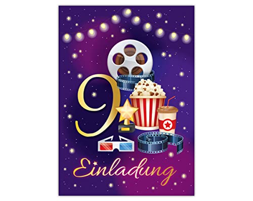 12 Einladungskarten zum 9. Kindergeburtstag Kino neunte Geburtstag Mädchen Jungen Cinema Kino-Party von Junapack